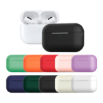 Funda de silicona antichoque para AirPods 3 disponible en múltiples colores como verde, naranja, rojo, lila, negro y blanco.