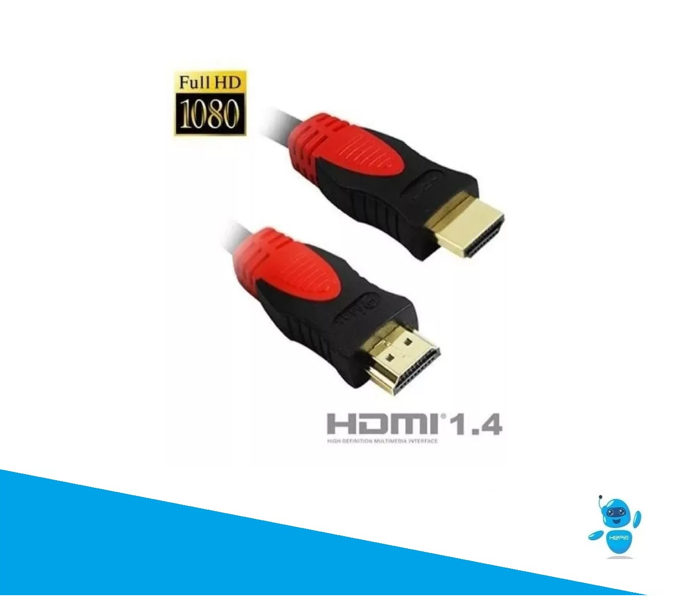 Cable HDMI 1.4 de color negro y rojo con conectores dorados para transmisión digital en alta definición de video y audio