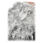 Barba de Papá Noel para adultos con fibras sintéticas blancas, textura rizada y voluminosa, ideal para disfraces navideños.