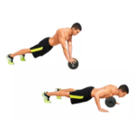 Hombre realizando planchas y flexiones con balón medicinal slam ball de goma negro de 8 kg para entrenamiento de fuerza y estabilidad.