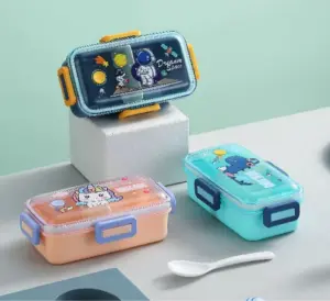 Set x2 Fiambrera infantil con compartimentos seguros - facilita el transporte de alimentos escolares organizados