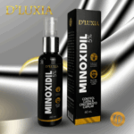 Envase atomizador y caja negra de Minoxidil D'Luxia al 5% de 60 ml para crecimiento capilar
