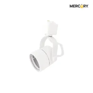 Spot redondo blanco con base GU10 y soporte ajustable para iluminación de interiores, con diseño cilíndrico.