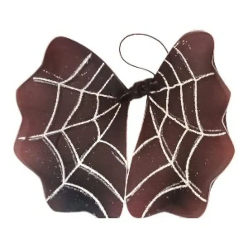 Alas negras de tela para disfraz con diseño de telaraña blanca brillante y cordón superior para colgar.