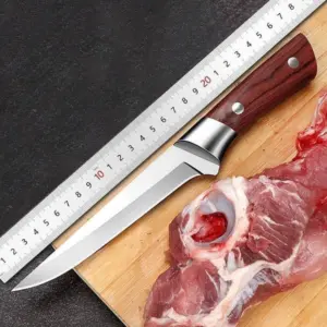 Set x2 Cuchillo de acero inoxidable con mango de madera y funda - Logra cortes precisos en la cocina y el campamento
