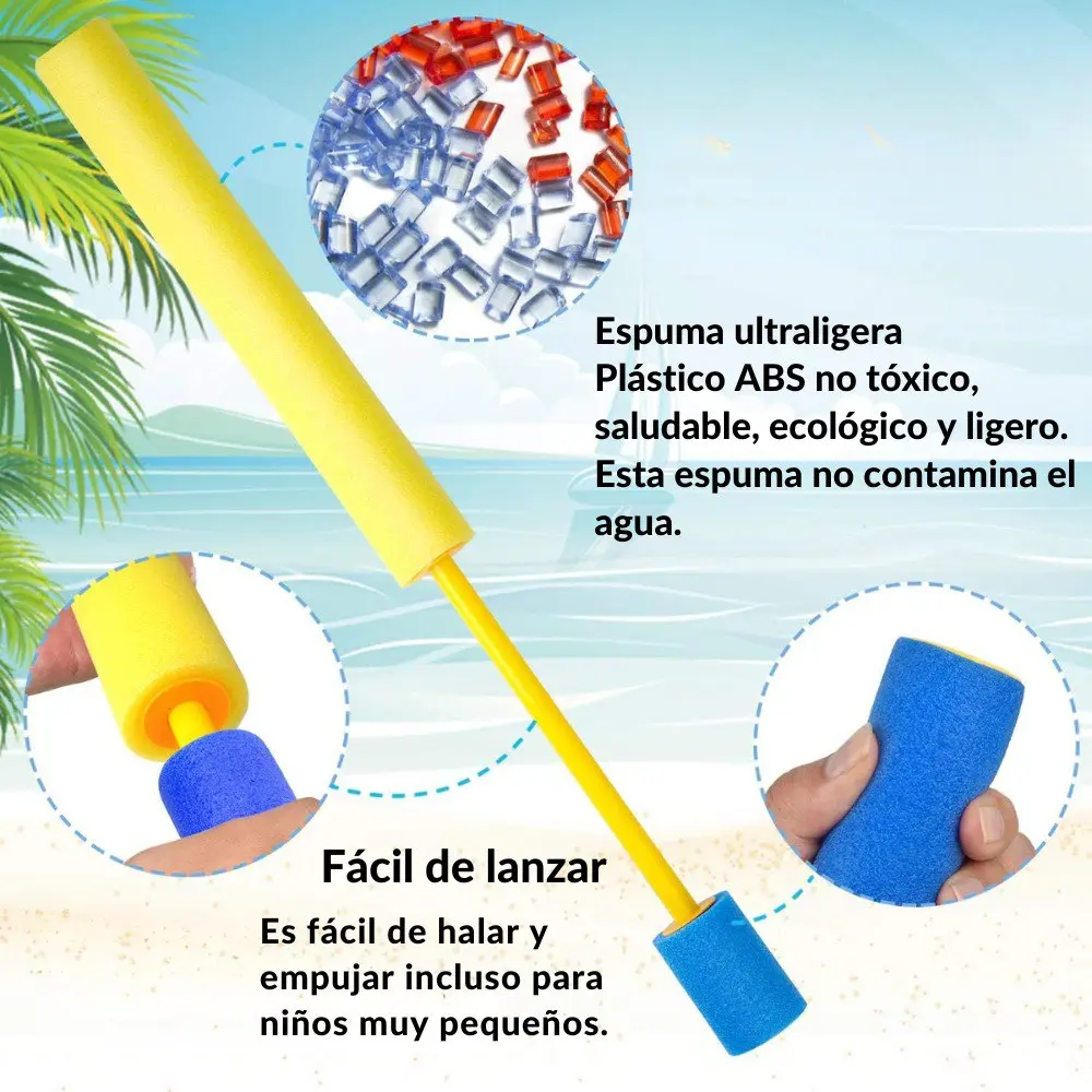 Set x2 Pistola tubo lanzador de agua de espuma para piscina y playa - Diviértete al aire libre con juegos refrescantes en verano - Imagen 3