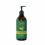 Acondicionador 7 Days capilar en botella ámbar con dispensador negro, etiqueta verde y extracto de jengibre, presentación de 200 ml.
