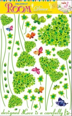 Set x4 Sticker adhesivo para pared diseño corazones de tréboles - Renueva tus espacios con un estilo romántico y natural