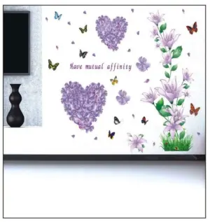 Set x4 Sticker adhesivo decorativo de pared con flores y mariposas moradas - Renueva tus espacios interiores con un diseño romántico y natural