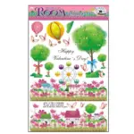Set de vinilo decorativo para pared con diseño romántico de árboles, mariposas, casas y globo aerostático.