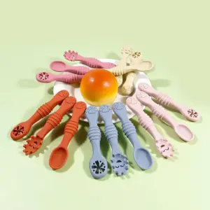 Set x2 Cuchara de aprendizaje de silicona para bebé - Alivia la dentición y facilita la alimentación complementaria