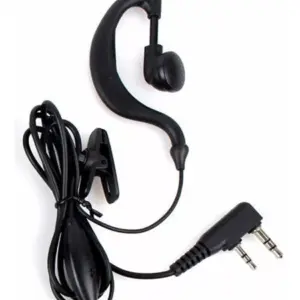 Audífono manos libres negro con gancho para oreja, micrófono con clip y conector de doble pin para radio Baofeng