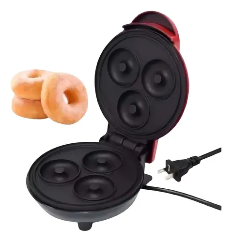 Waflera para tres mini donas con superficie antiadherente - Prepara postres caseros y esponjosos rápidamente - Imagen 2