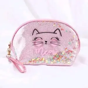 Set x2 Cosmetiquera de gato brillante para maquillaje - Organiza tus accesorios diarios con estilo portátil