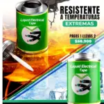Pack de dos latas de cinta líquida aislante verde con pincel aplicador, para proteger cables contra temperaturas extremas y humedad.