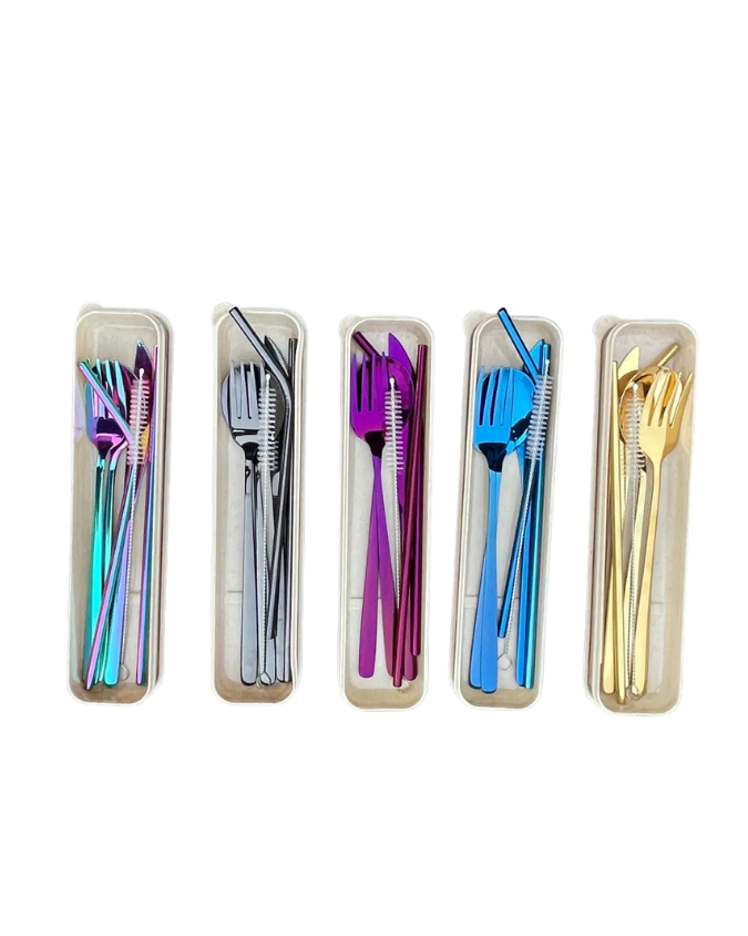 Juego de cubiertos reutilizables de acero inoxidable con estuche - Disfrutas tus comidas fuera de casa sin plásticos - Imagen 2