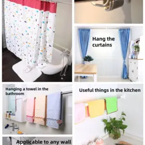 Barra tubo expandible de 140 a 260 cm instalada en baños, cocinas y ventanas para colgar cortinas, toallas y utensilios sin taladrar.