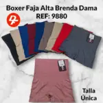 Boxer faja alta para dama con control de abdomen, disponible en varios colores como negro, beige, azul, rojo y rosa, diseño sin costuras, talla única.