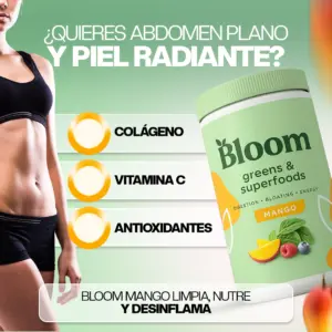 Bloom Greens Superfoods Polvo Sabor Mango 1 Porcion - Desinflama tu abdomen y revitaliza tu piel cada mañana