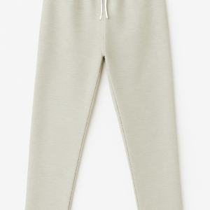 Pantalón deportivo de bota recta color avena para caballero, con cintura elástica y cordón blanco, de diseño liso y corte recto.