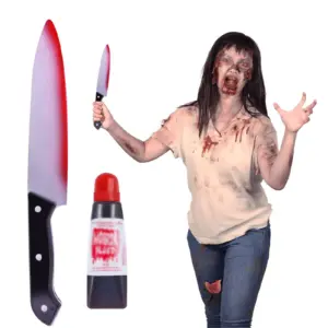 Set x3 Cuchillo falso de utilería estilo Michael Myers con sangre simulada - Completa tu disfraz de Halloween con total seguridad