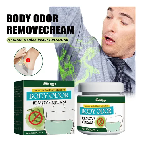 Crema desodorante en frasco y caja verde de 20 g con extractos herbales para neutralizar el mal olor en axilas.