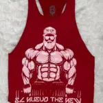 Camiseta esqueleto olímpico deportivo rojo para hombre con diseño frontal de fisicoculturista con mancuernas en tono rosado