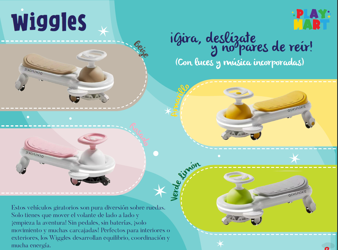 Carro giratorio infantil Wiggle rosado con volante, asiento texturizado y ruedas, sin pedales para diversión en interiores y exteriores