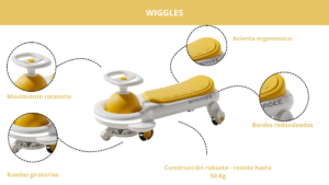 Carro Wiggle infantil rosado con luces y música - desarrolla el equilibrio y la coordinación motriz de los niños
