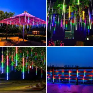 Luces LED navideñas lluvia de meteoros 3 metros con 8 tubos - transformas espacios interiores con un efecto visual estelar luminoso