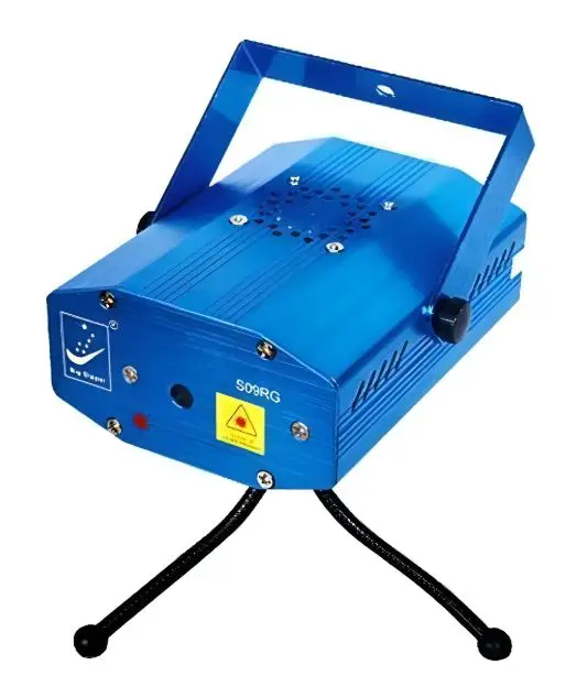 Proyector láser azul modelo S09RG con base de trípode flexible, diseñado para efectos de iluminación en fiestas y eventos.