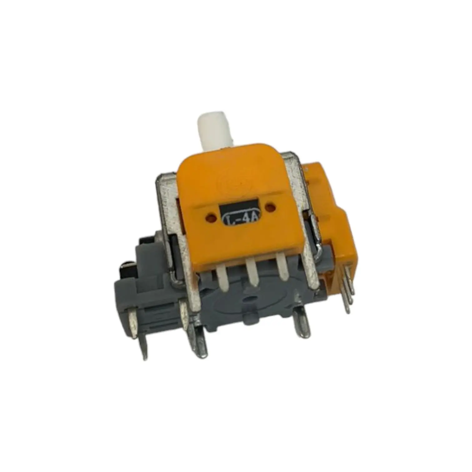 Joystick analógico magnético anti-drift para Nintendo Switch Pro en color naranja y gris, conector de pines y eje central blanco visible.
