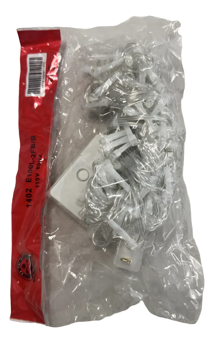 Luces lineales de navidad de 7 metros en bolsa transparente, incluyen caja de control de secuencia y cableado blanco para ambientes cálidos.