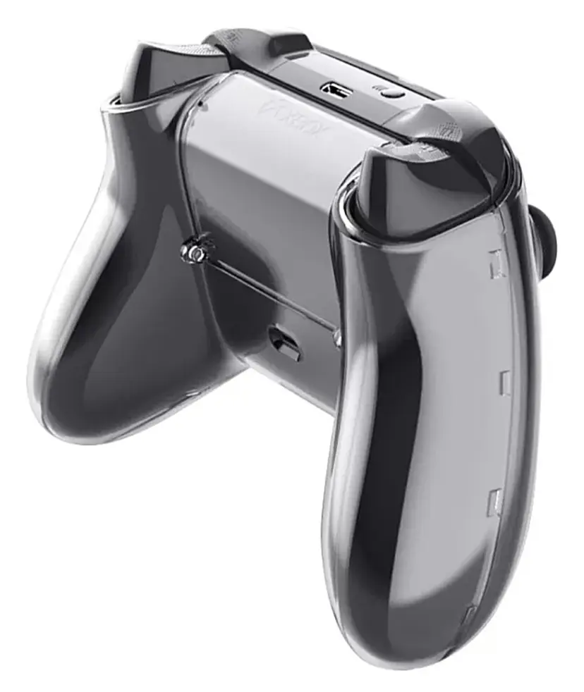 Funda protectora de acrílico transparente para control Xbox Series X y S, vista trasera, muestra diseño ajustado y acceso a puertos.