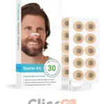 Kit de inicio de dilatador nasal antirronquidos Premier, incluye caja blanca, tiras adhesivas redondas beige y soporte bucal blanco.