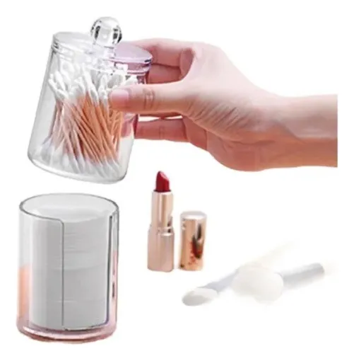 Set x2 Caja acrílica transparente para hisopos y discos desmaquillantes - Protege tus accesorios del polvo y mantiene el baño ordenado