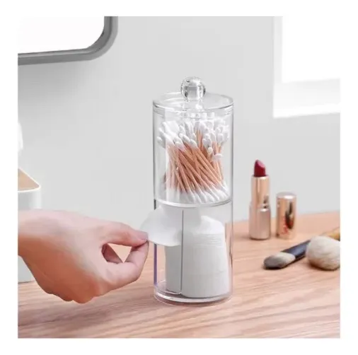 Set x2 Caja acrílica transparente para hisopos y discos desmaquillantes - Protege tus accesorios del polvo y mantiene el baño ordenado - Imagen 2