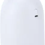 Humidificador ultrasónico portátil color blanco con cuernos dorados y base gris claro, botón de encendido y puerto USB laterales.