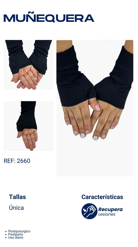 Par de muñequeras deportivas negras de compresión y soporte para ambas manos con diseño sin dedos.