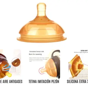 Chupo repuesto anatómico de silicona color ámbar con válvula anticólicos, diseño extra suave que imita el pezón para facilitar la transición al biberón.