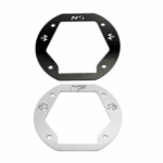 Set de dos tapas protectoras para tanque en acero inoxidable, una negra y otra plateada, con diseño recortado para Bajaj NS.