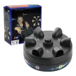 Juego de ruleta detector de mentiras color negro con seis compartimentos para dedos, incluye caja con diseño y números del uno al seis.