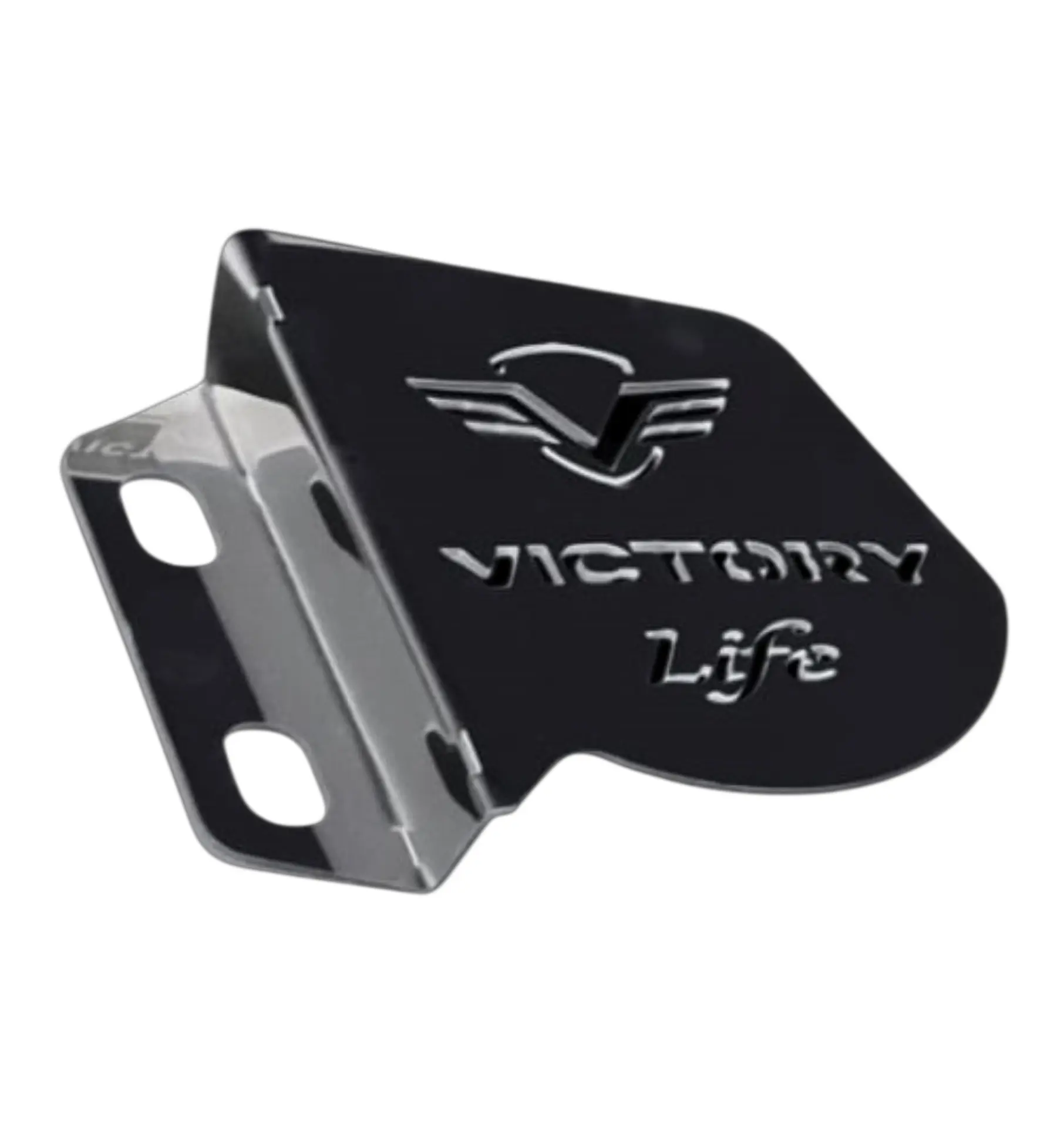 Set x2 protector de caliper negro en acero inoxidable para moto Victory Life, con diseño grabado en relieve.