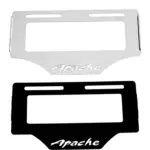 Set de dos portaplacas para motocicleta con la marca Apache, uno en acabado cromado y otro en negro mate, con perforaciones para instalación.