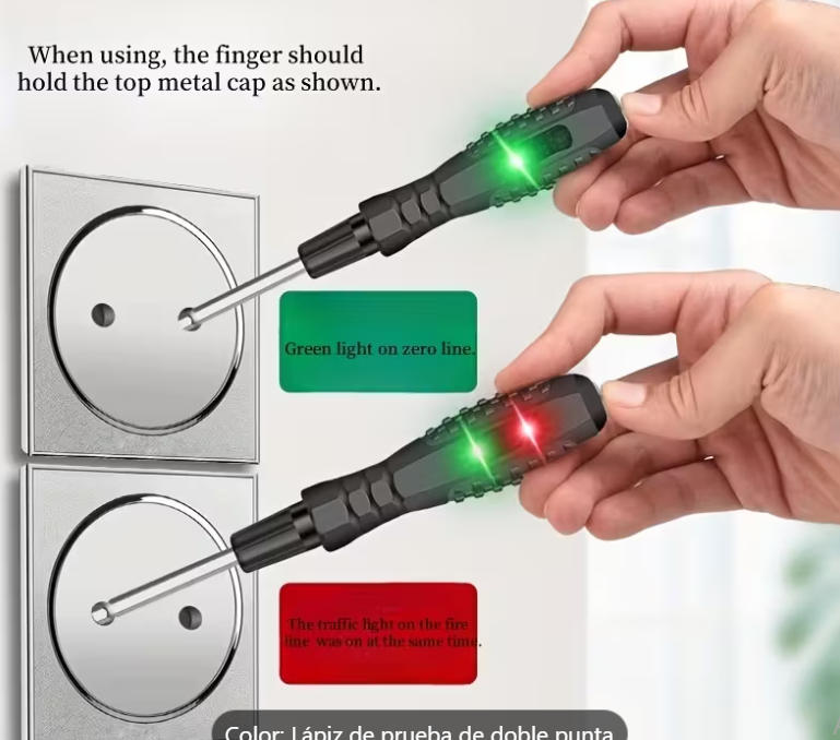 Destornillador probador de voltaje digital con luz LED verde y roja para detectar corriente y fase en enchufes eléctricos