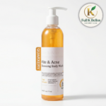 Gel de baño corporal transparente de 250 ml en botella con dispensador blanco, fórmula con extractos vegetales para acné.