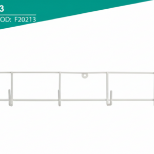 Perchero metálico horizontal de pared color blanco con 6 ganchos frontales, medidas visibles de 7cm de alto lateral, 8cm de profundidad y 8cm de base.