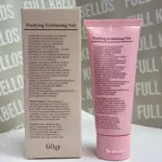 Gel exfoliante facial purificante rosado de 60 gramos junto a su caja, con texto detallado de ingredientes y uso.
