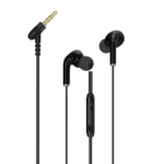 Audífonos alámbricos Movisun Chacha B2 negros con conector jack de 3.5 mm en ángulo, micrófono integrado, control de volumen y almohadillas ergonómicas.