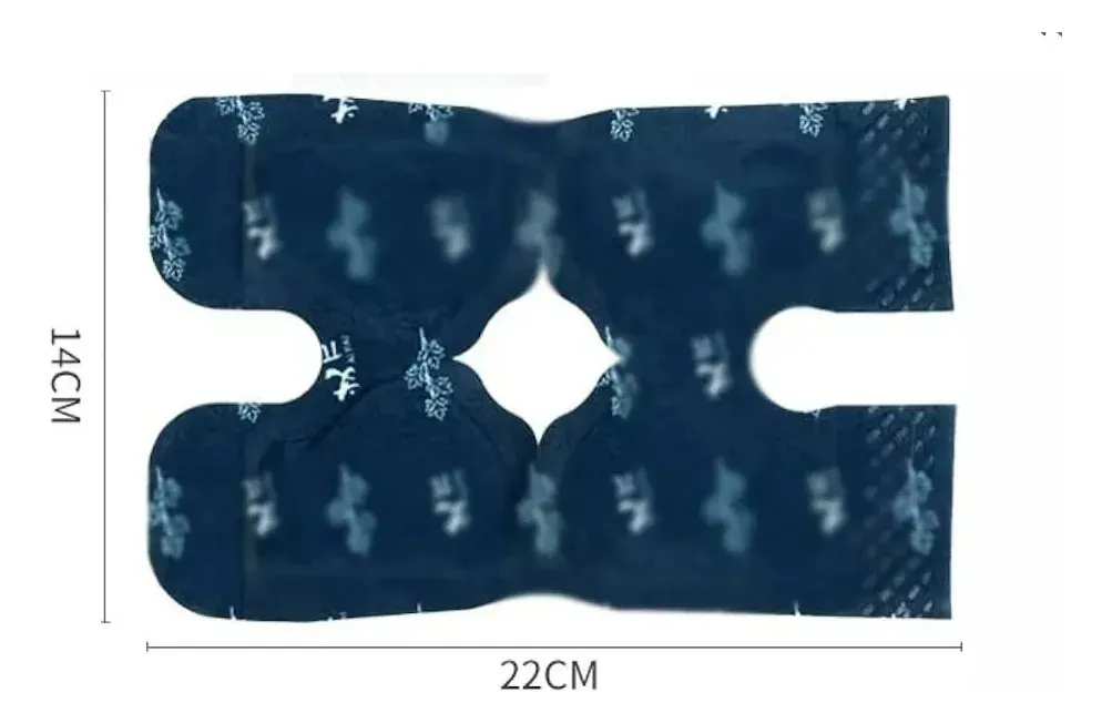 Parche de rodilla acolchado color azul oscuro con diseño ergonómico y aberturas, dimensiones de 22x14 cm.